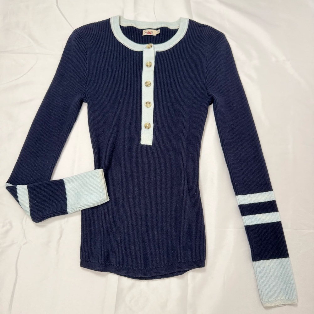 Faherty Navy and Light Blue Women's Sweater